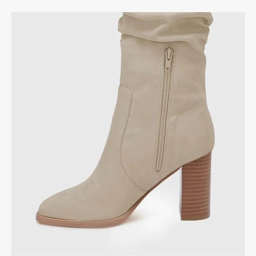 NWT-Knee High Boots Chunky High Heel Square Toe Side Zipper Wide Calf Boot
